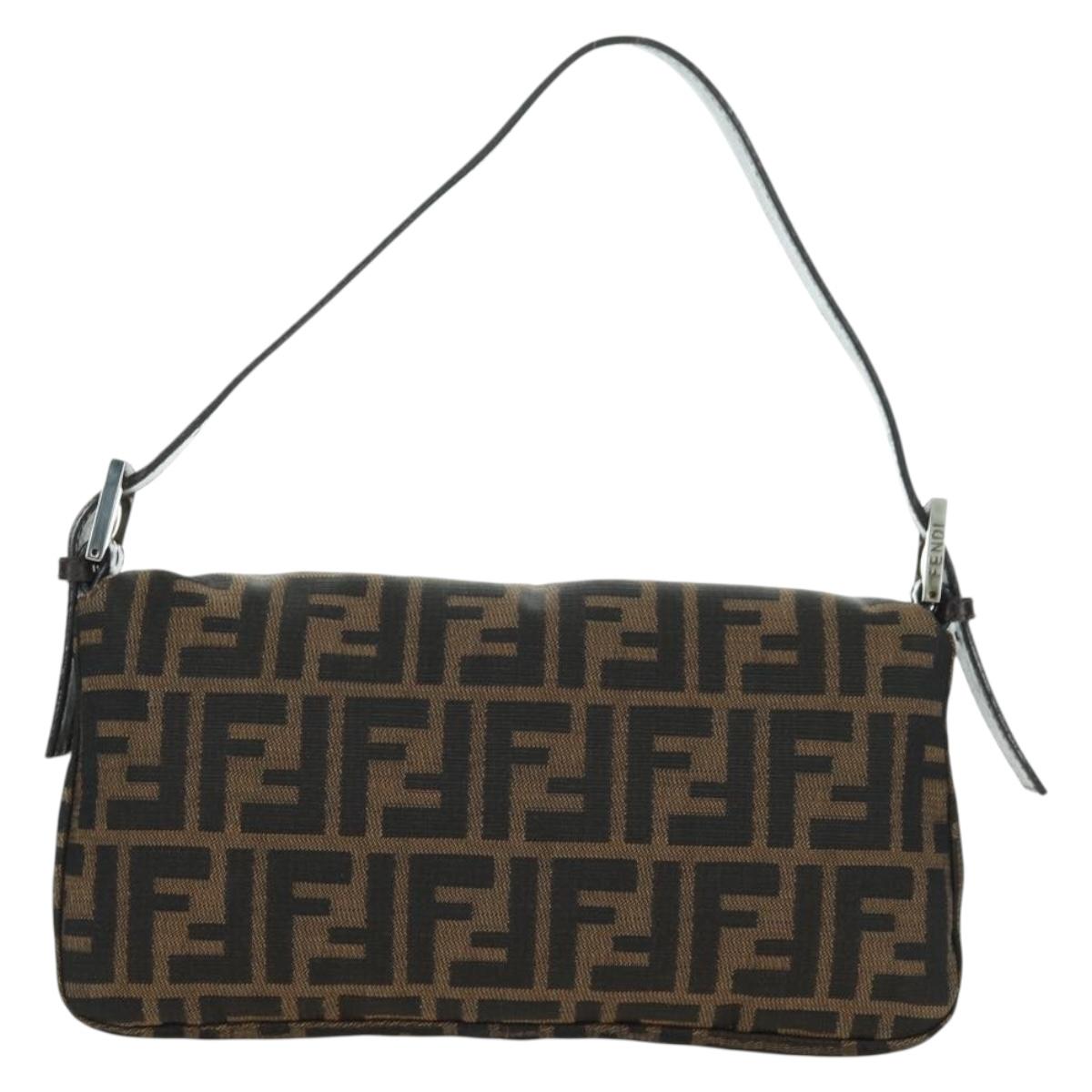 FENDI Zucca Canvas Mamma Baguette Shoulder Bag Black Brown Auth 177212SAV