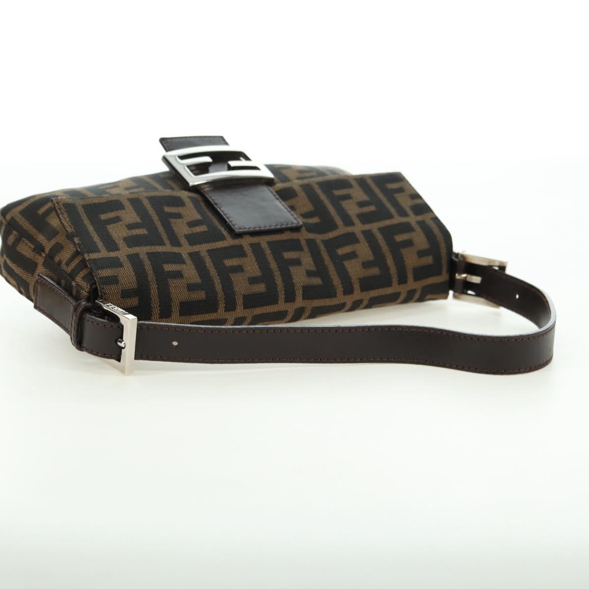 FENDI Zucca Canvas Mamma Baguette Shoulder Bag Black Brown Auth 177212SAV