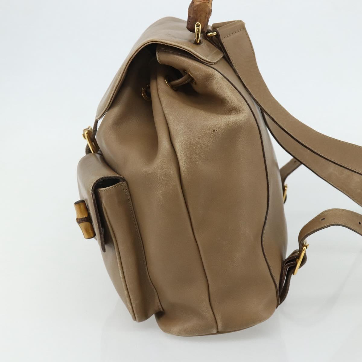 GUCCI Bamboo Backpack Leather Beige Gold 003 1998 0016 Auth 177214