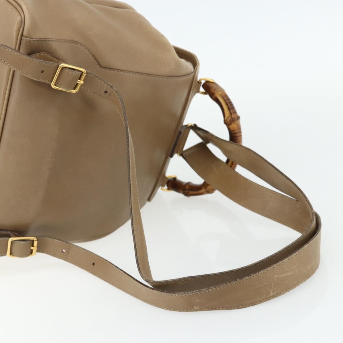 GUCCI Bamboo Backpack Leather Beige Gold 003 1998 0016 Auth 177214