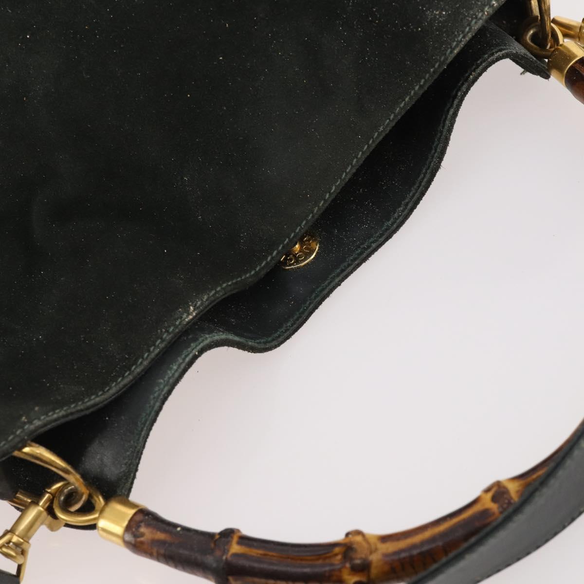 GUCCI Bamboo Shoulder Bag Suede 2way Black Gold 001 1705 1638 Auth 177216