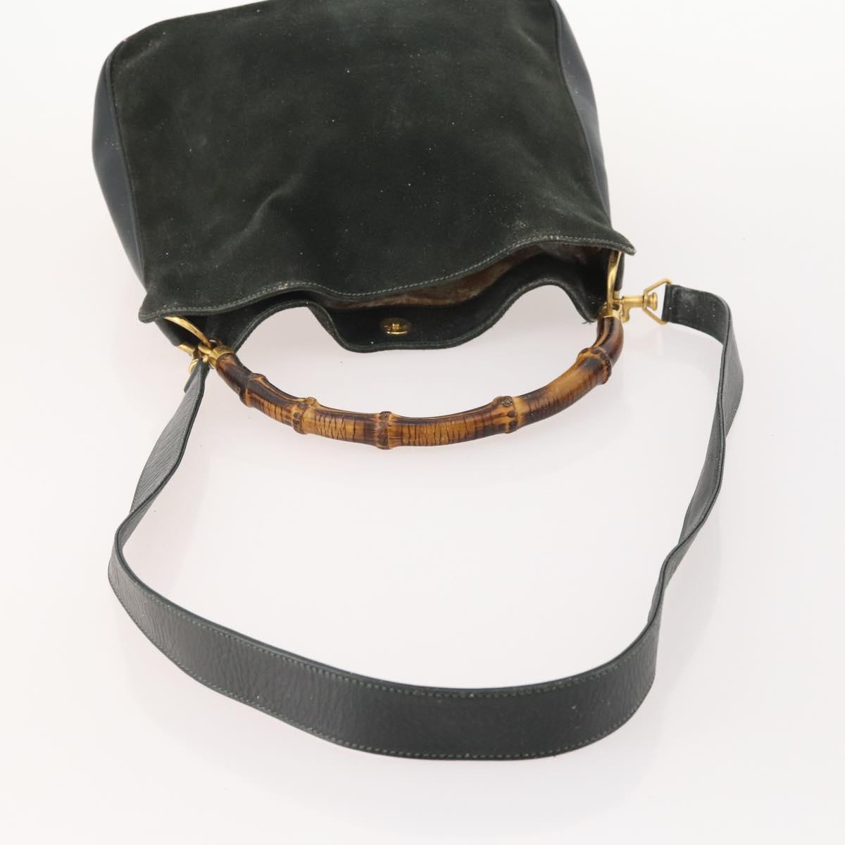GUCCI Bamboo Shoulder Bag Suede 2way Black Gold 001 1705 1638 Auth 177216