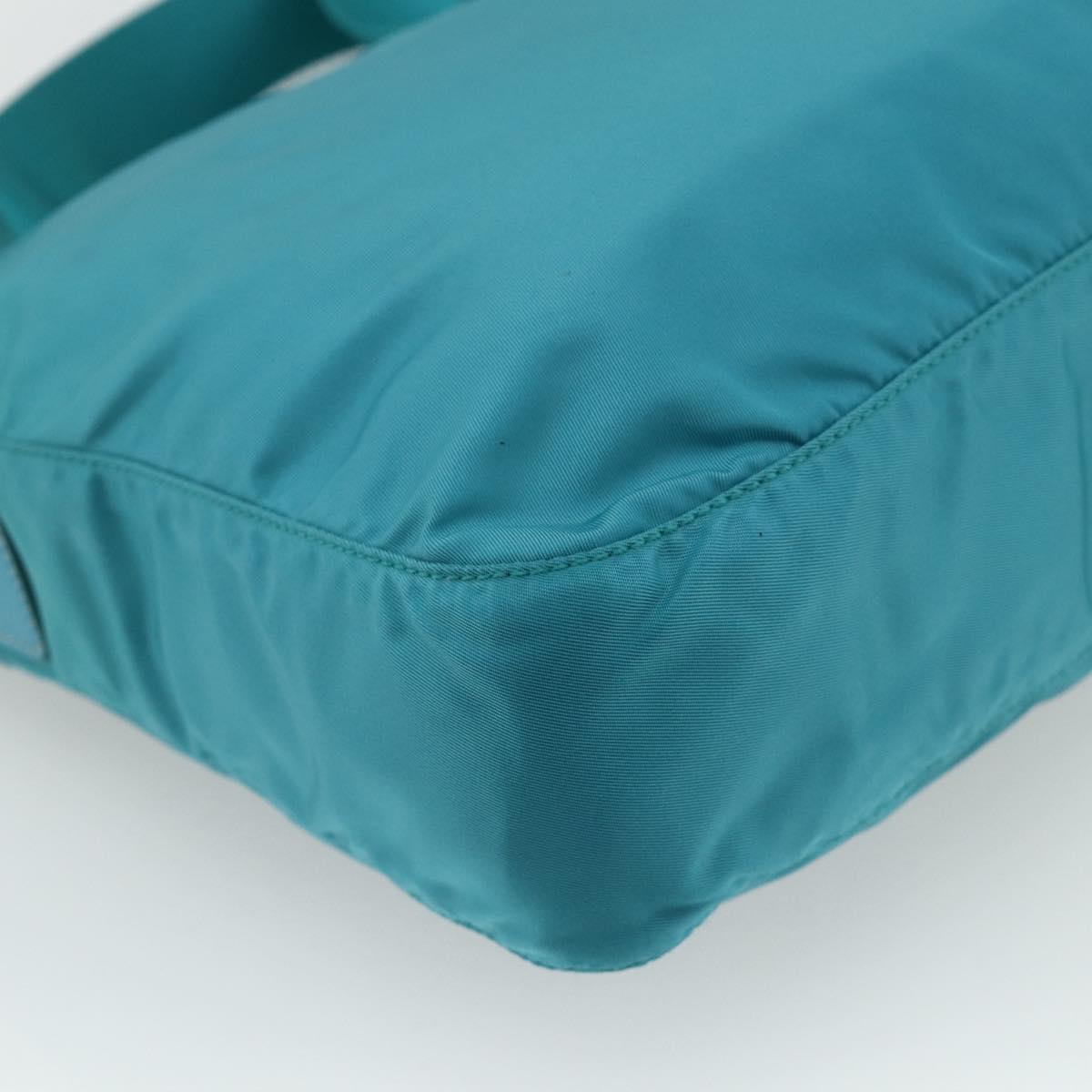 PRADA Shoulder Bag Nylon Turquoise Blue Silver Auth 177218A