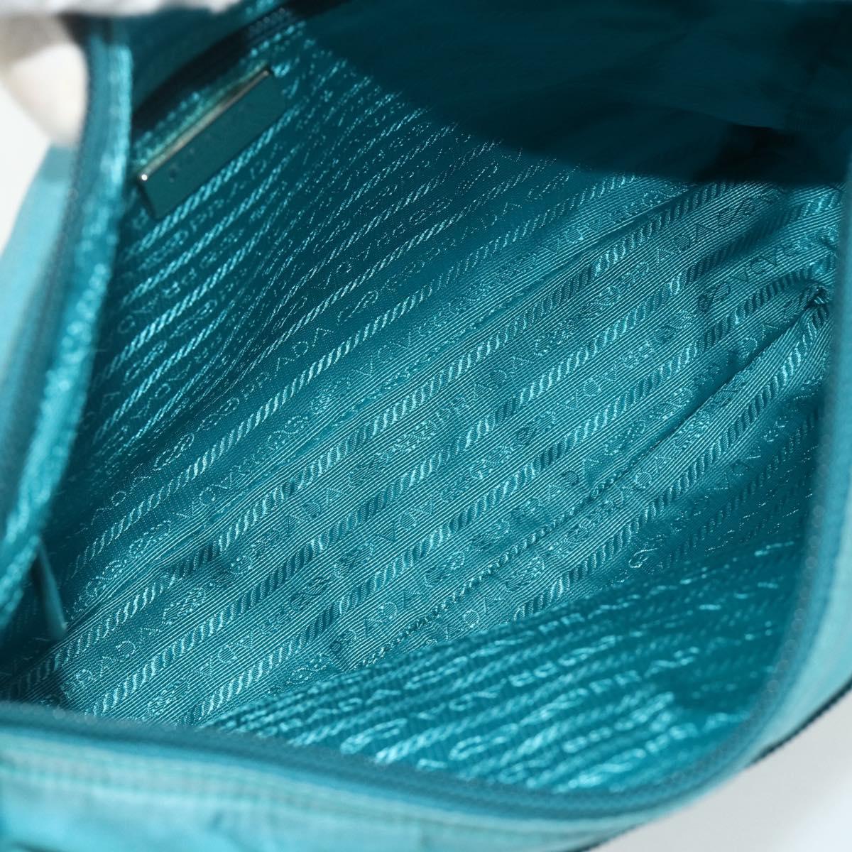 PRADA Shoulder Bag Nylon Turquoise Blue Silver Auth 177218A
