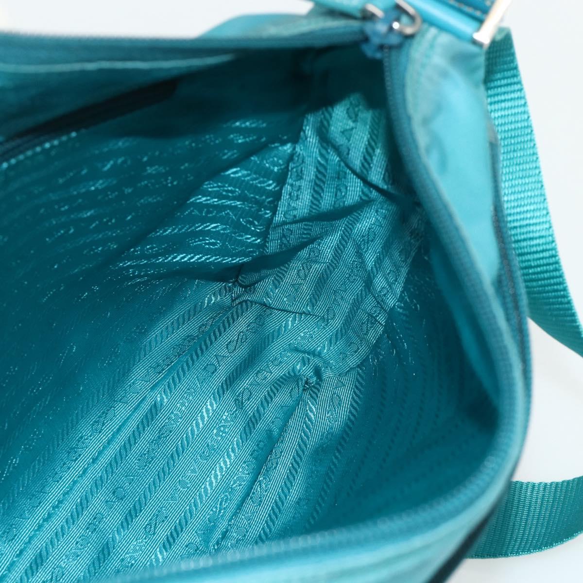 PRADA Shoulder Bag Nylon Turquoise Blue Silver Auth 177218A