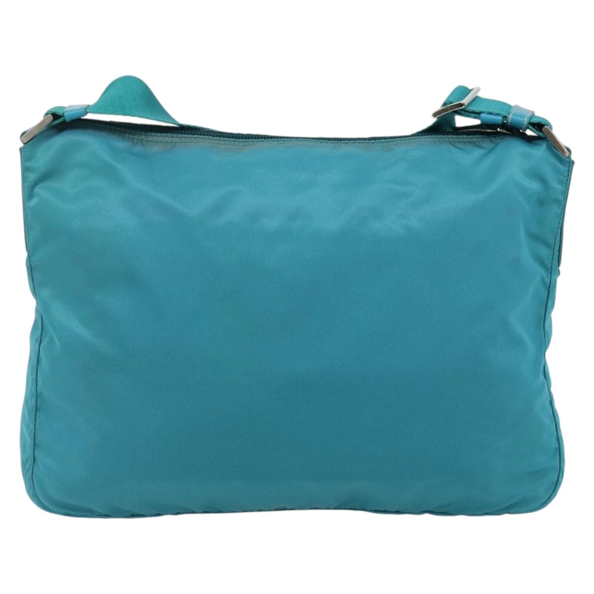 PRADA Shoulder Bag Nylon Turquoise Blue Silver Auth 177218A