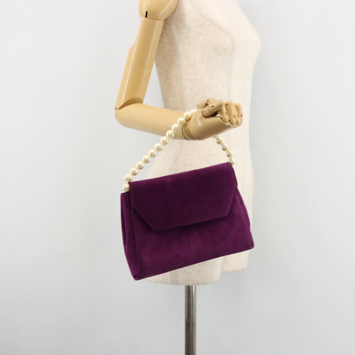 Salvatore Ferragamo Hand Bag Suede Purple Gold Auth 177219A