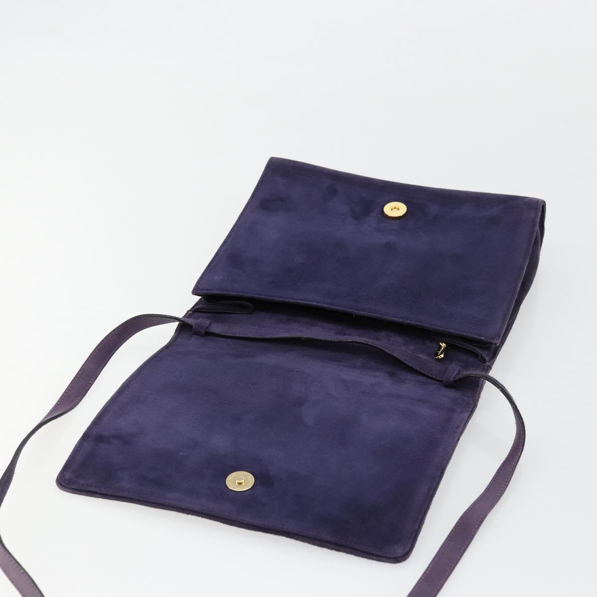 Salvatore Ferragamo Vala Shoulder Bag Suede Purple Gold Auth 177220