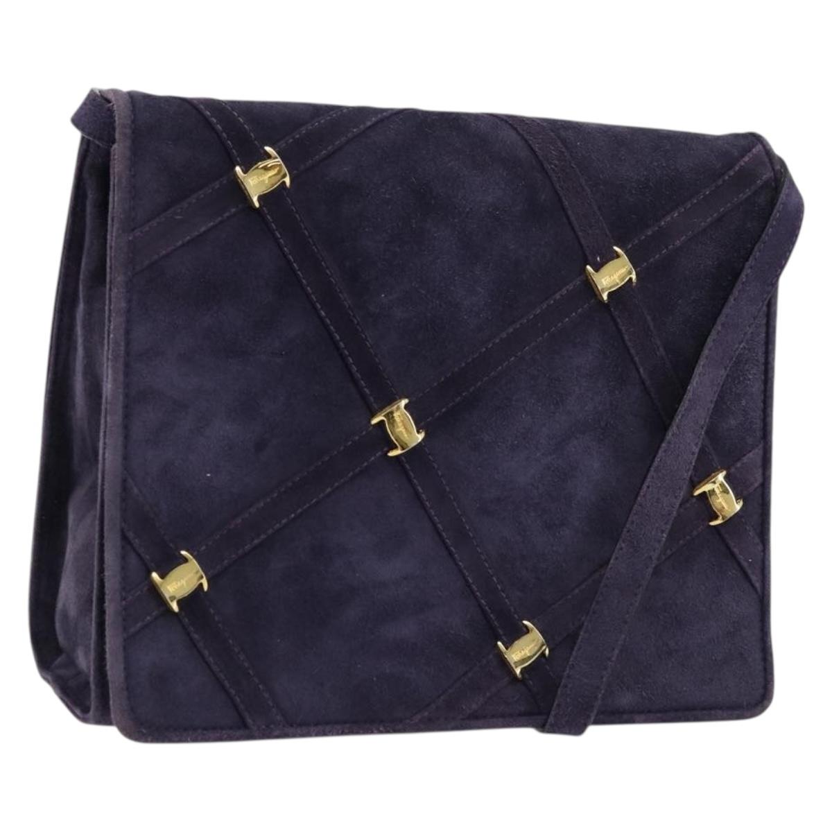 Salvatore Ferragamo Vala Shoulder Bag Suede Purple Gold Auth 177220