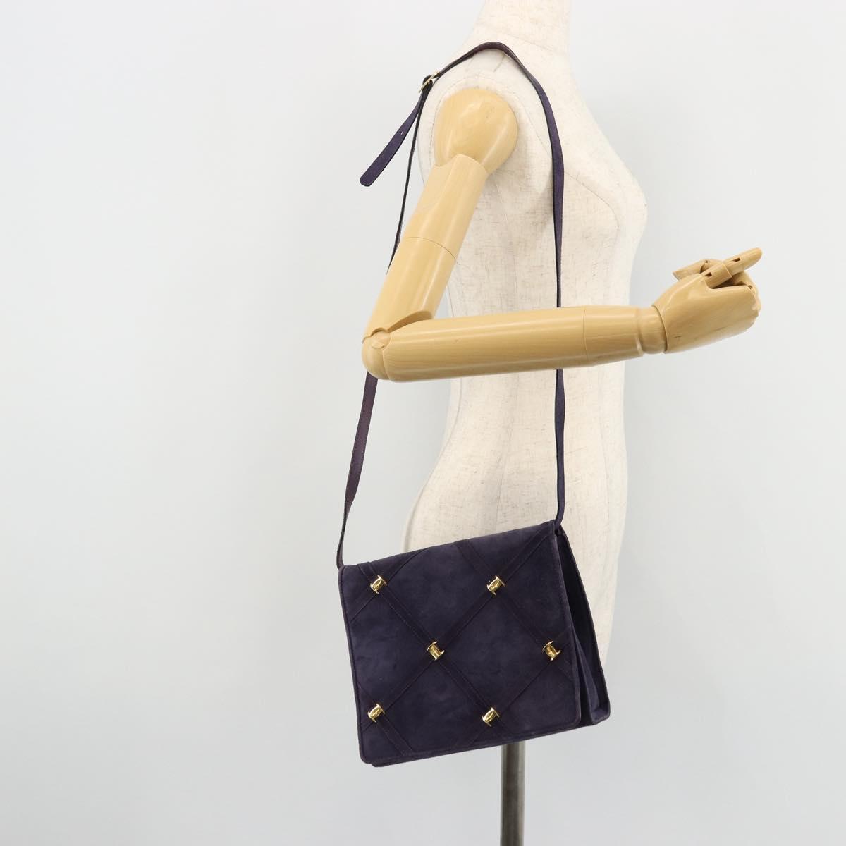 Salvatore Ferragamo Vala Shoulder Bag Suede Purple Gold Auth 177220
