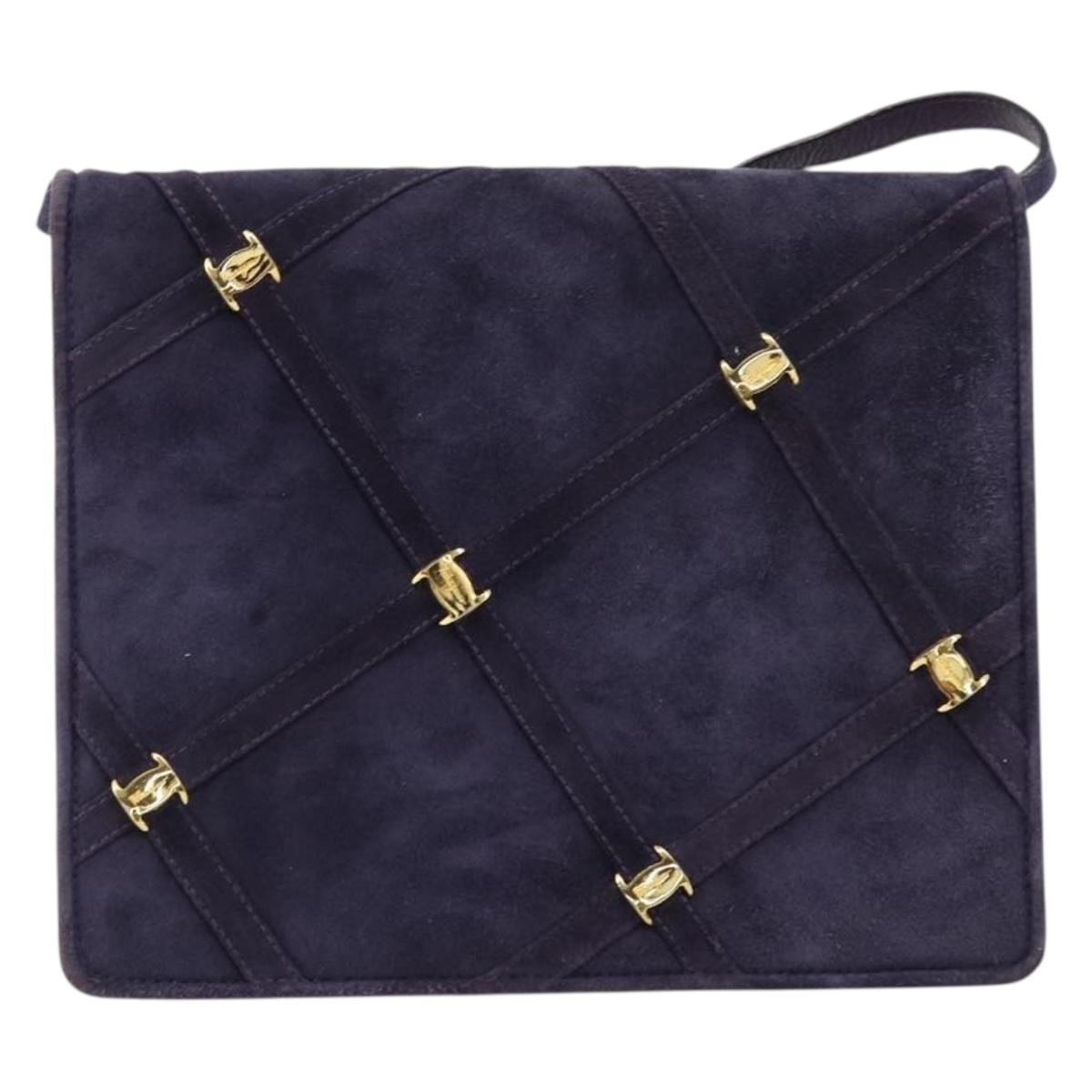 Salvatore Ferragamo Vala Shoulder Bag Suede Purple Gold Auth 177220