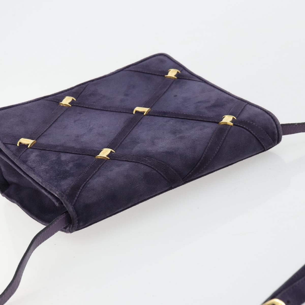 Salvatore Ferragamo Vala Shoulder Bag Suede Purple Gold Auth 177220
