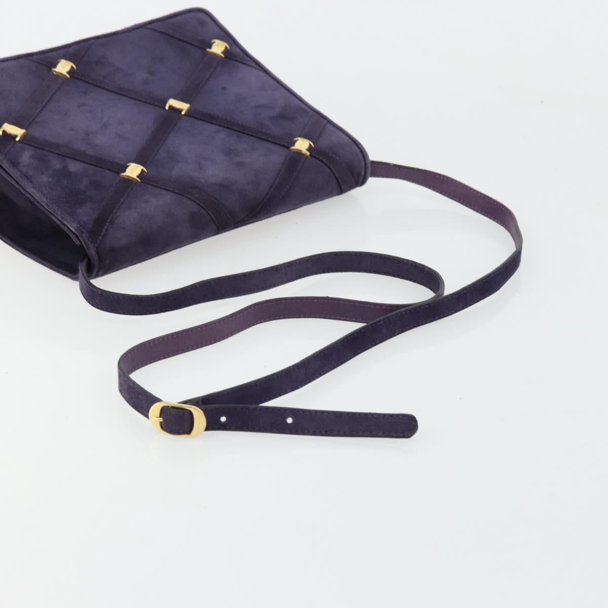 Salvatore Ferragamo Vala Shoulder Bag Suede Purple Gold Auth 177220