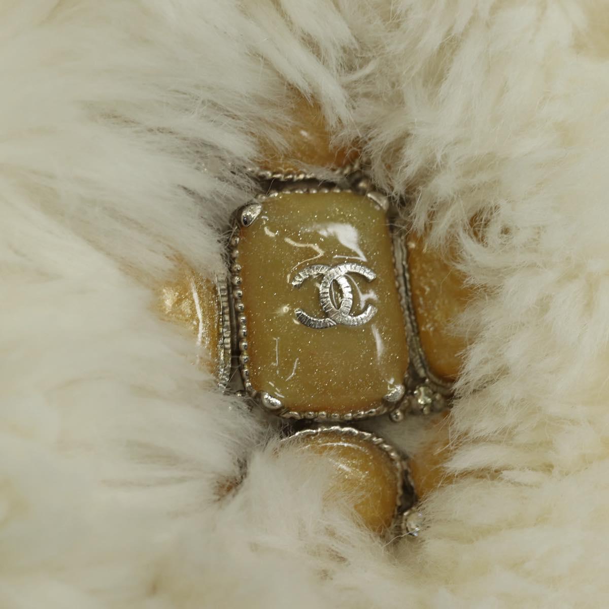 CHANEL Chain Shoulder Bag Fur White Silver CC Auth 177221V