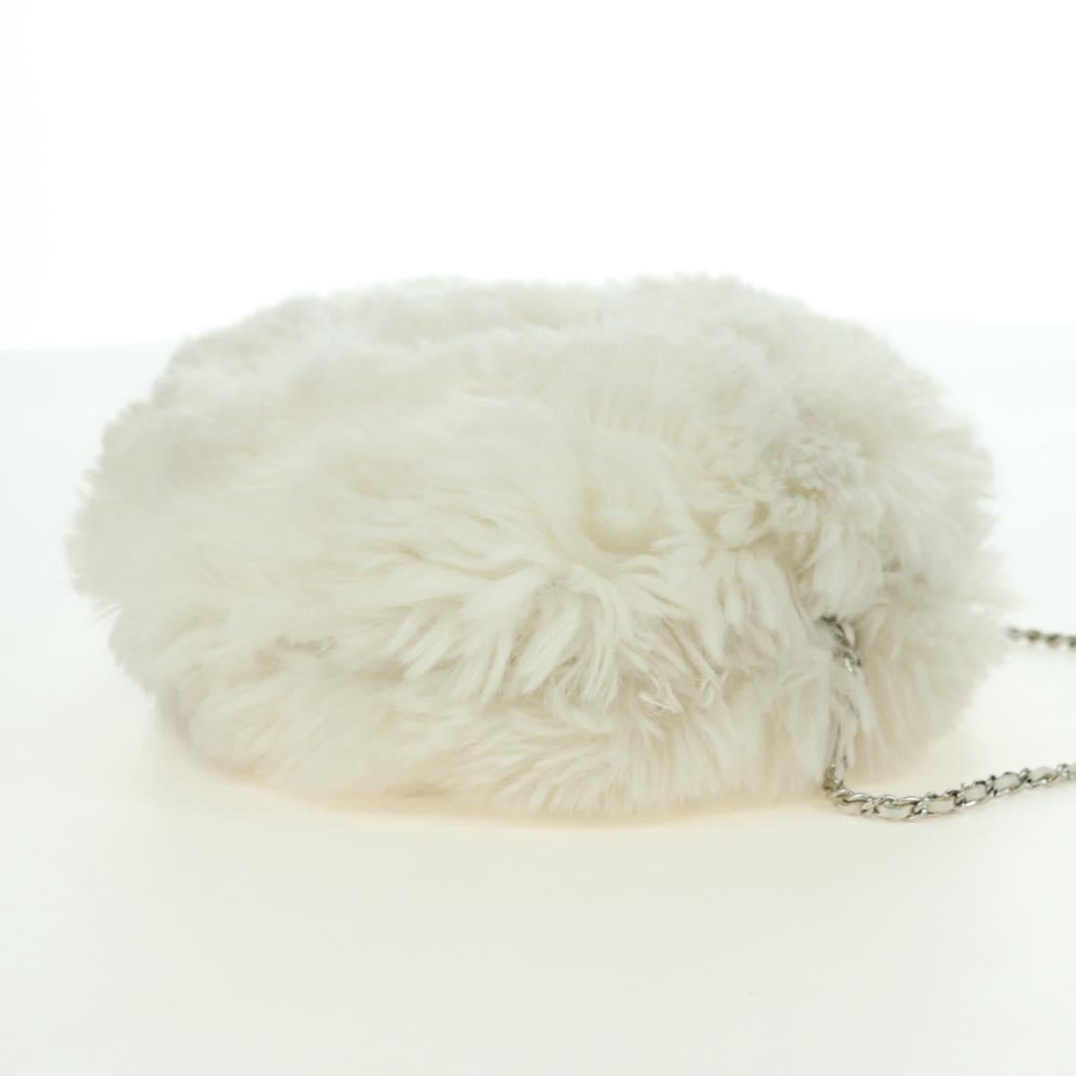 CHANEL Chain Shoulder Bag Fur White Silver CC Auth 177221V