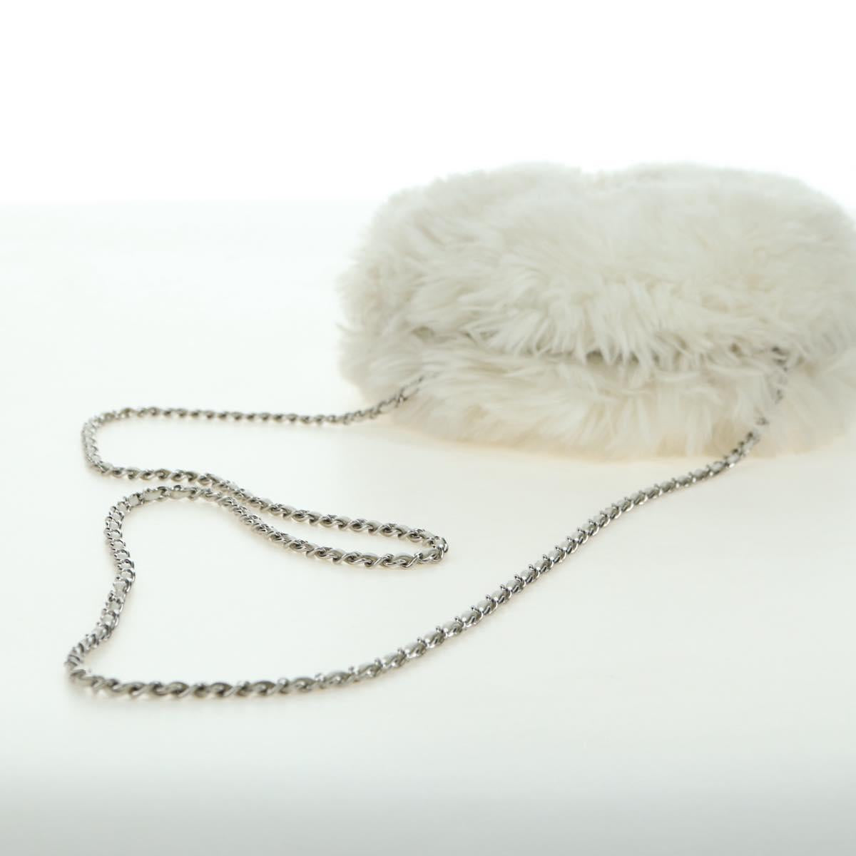 CHANEL Chain Shoulder Bag Fur White Silver CC Auth 177221V