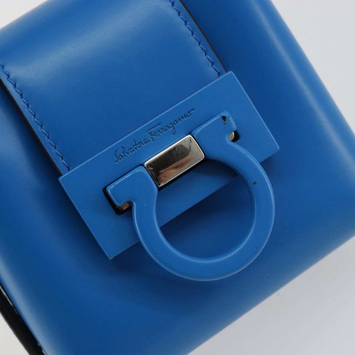 Salvatore Ferragamo Gancini Hand Bag Leather Blue Silver Auth 177222A