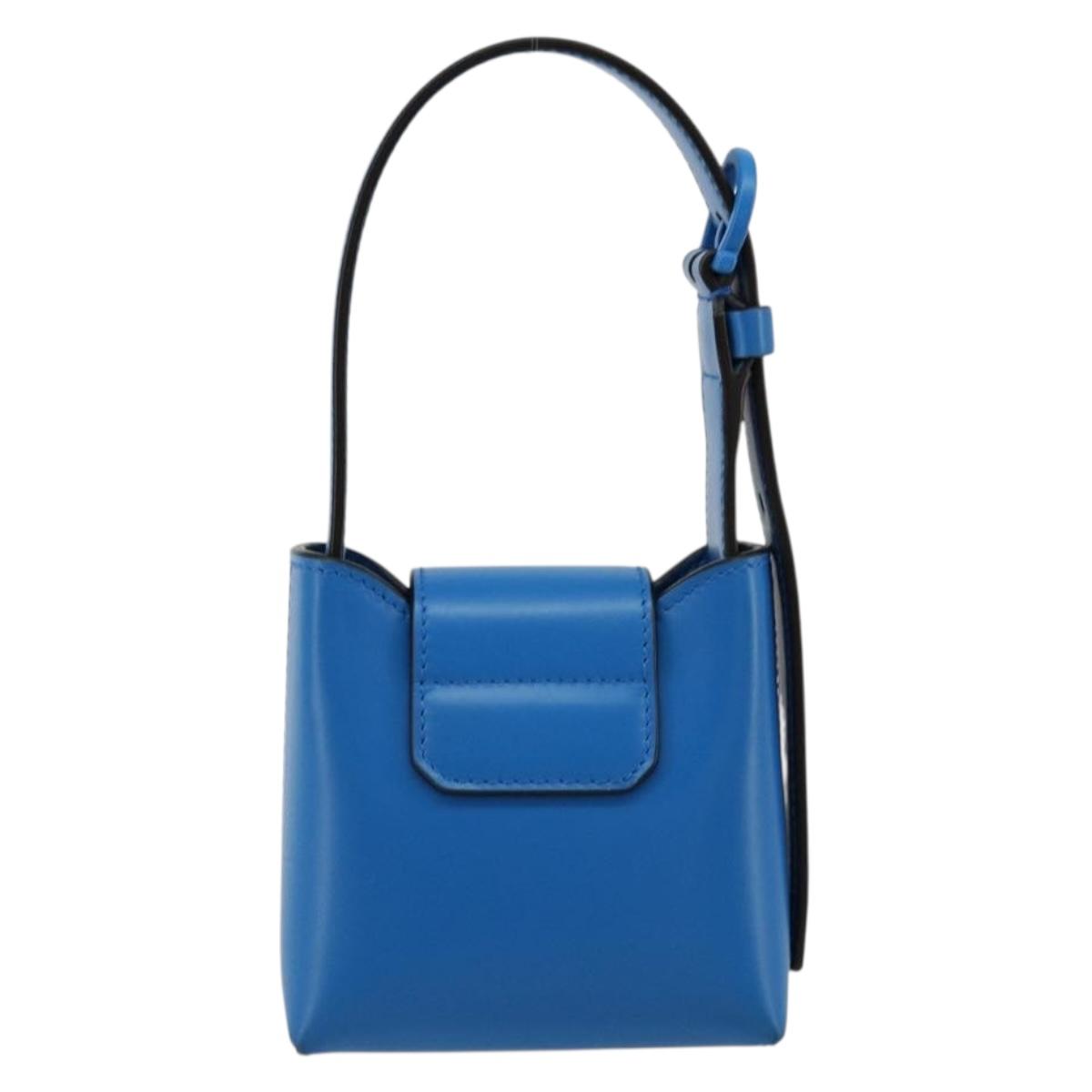 Salvatore Ferragamo Gancini Hand Bag Leather Blue Silver Auth 177222A