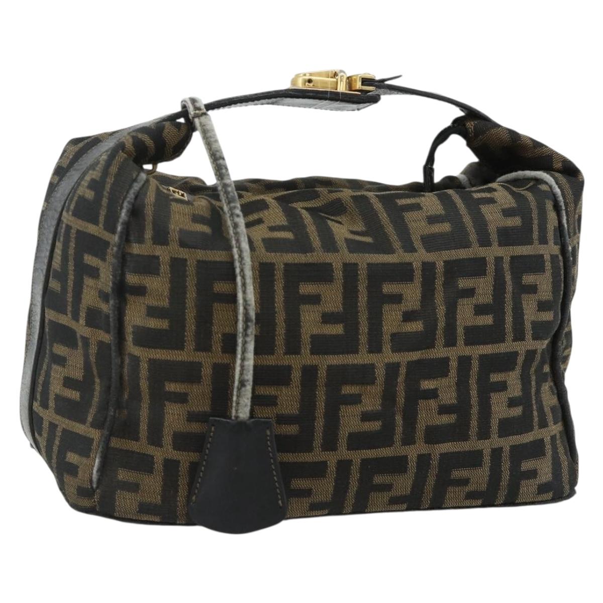 FENDI Zucca Canvas Hand Bag Black Brown Auth 177235
