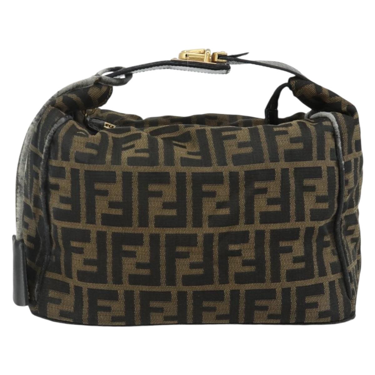 FENDI Zucca Canvas Hand Bag Black Brown Auth 177235
