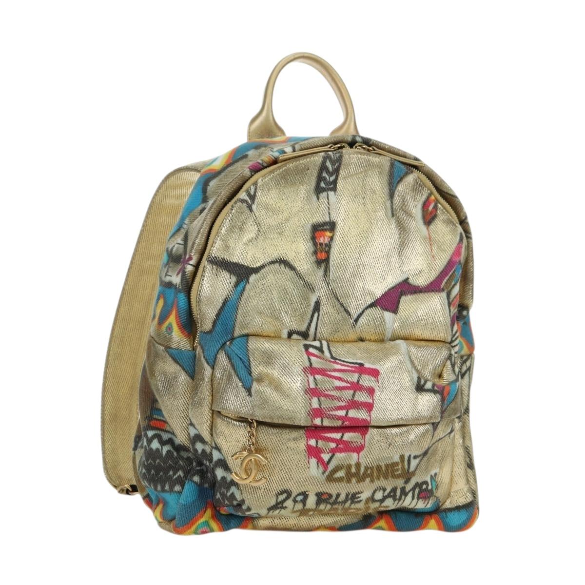 CHANEL Graphic Backpack Coated Canvas Gold CC Auth 177236SM