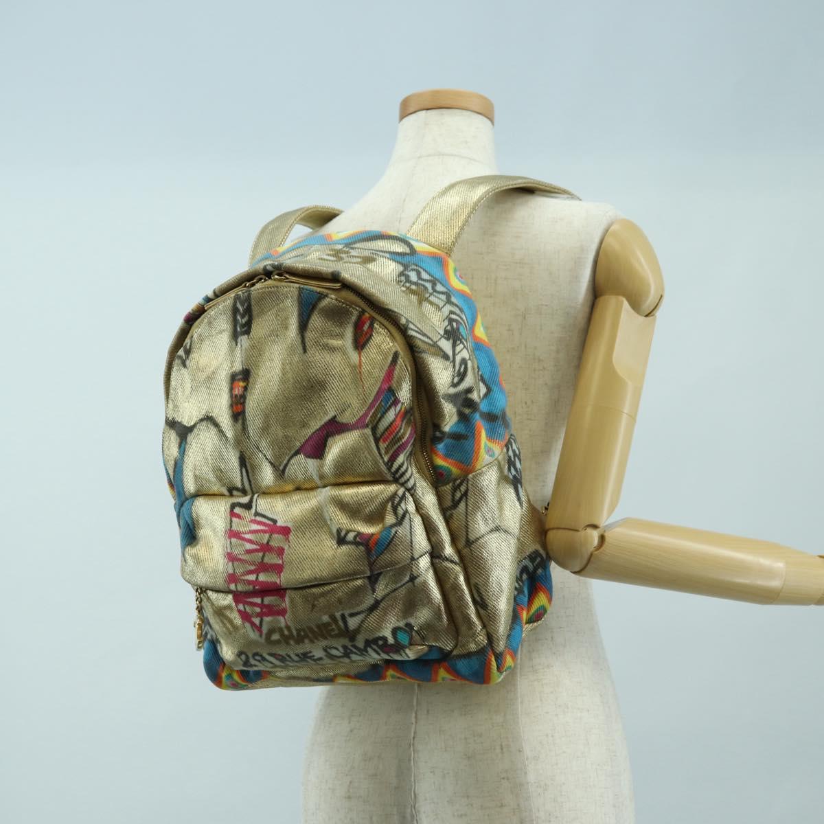 CHANEL Graphic Backpack Coated Canvas Gold CC Auth 177236SM