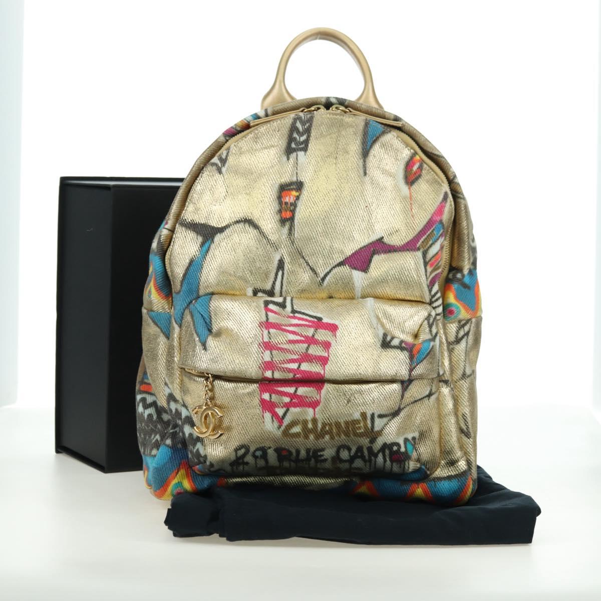 CHANEL Graphic Backpack Coated Canvas Gold CC Auth 177236SM