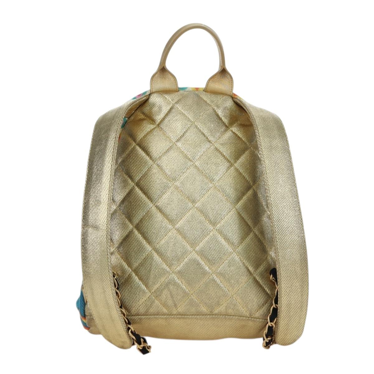 CHANEL Graphic Backpack Coated Canvas Gold CC Auth 177236SM