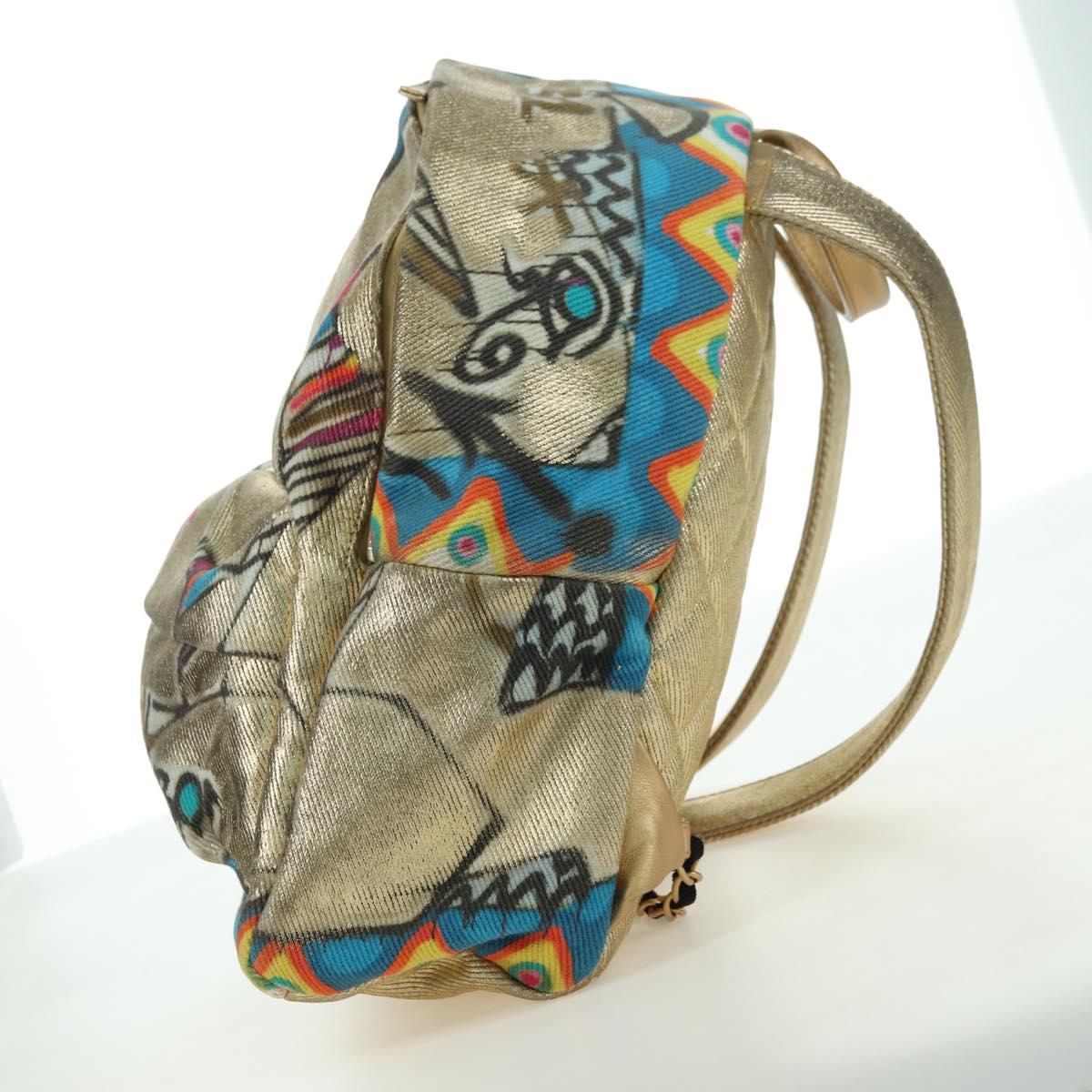 CHANEL Graphic Backpack Coated Canvas Gold CC Auth 177236SM