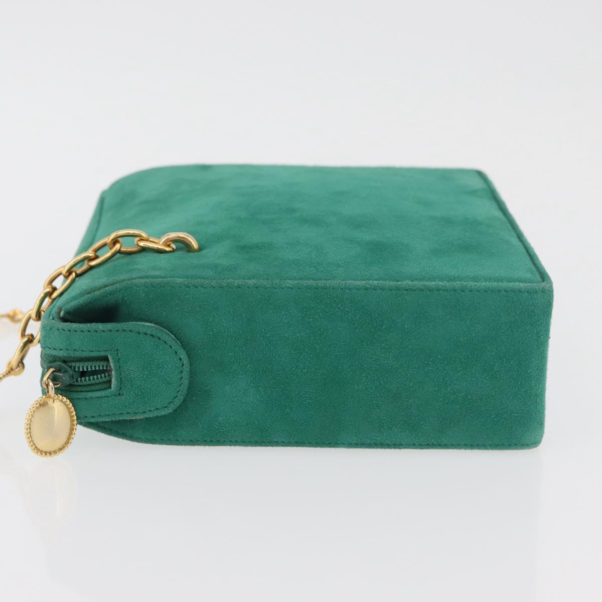 Christian Dior Chain Shoulder Bag Suede Green Gold Auth 177237A