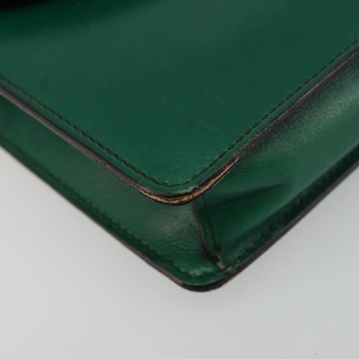 CELINE Chain Shoulder Bag Leather Green Gold Auth 177238A