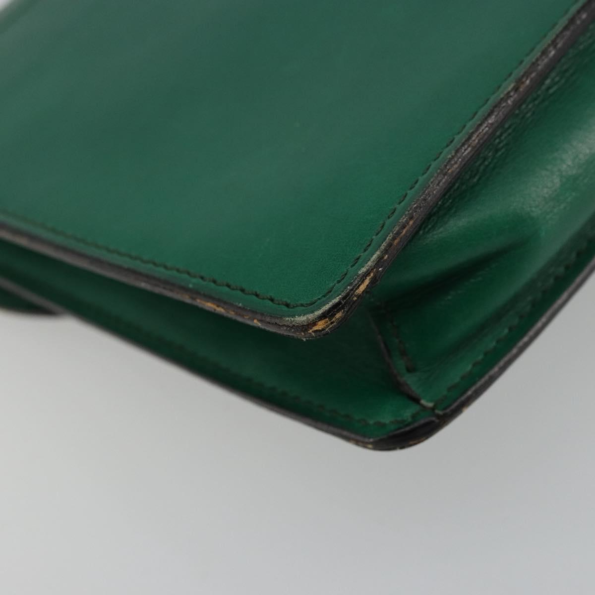 CELINE Chain Shoulder Bag Leather Green Gold Auth 177238A