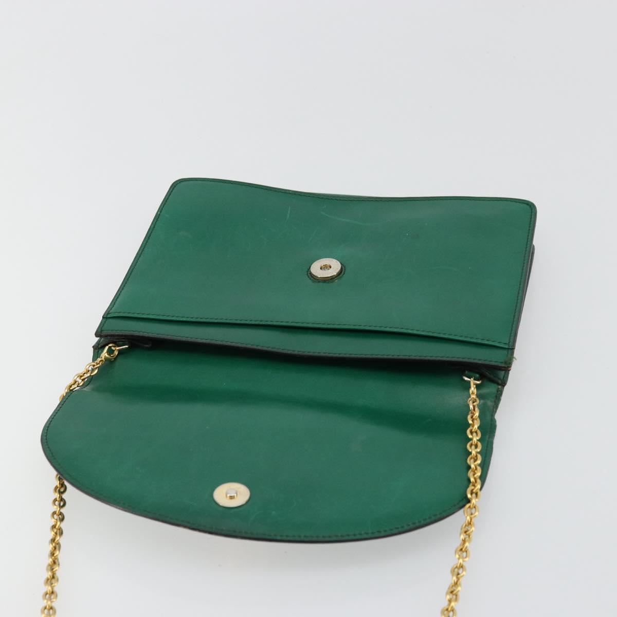 CELINE Chain Shoulder Bag Leather Green Gold Auth 177238A