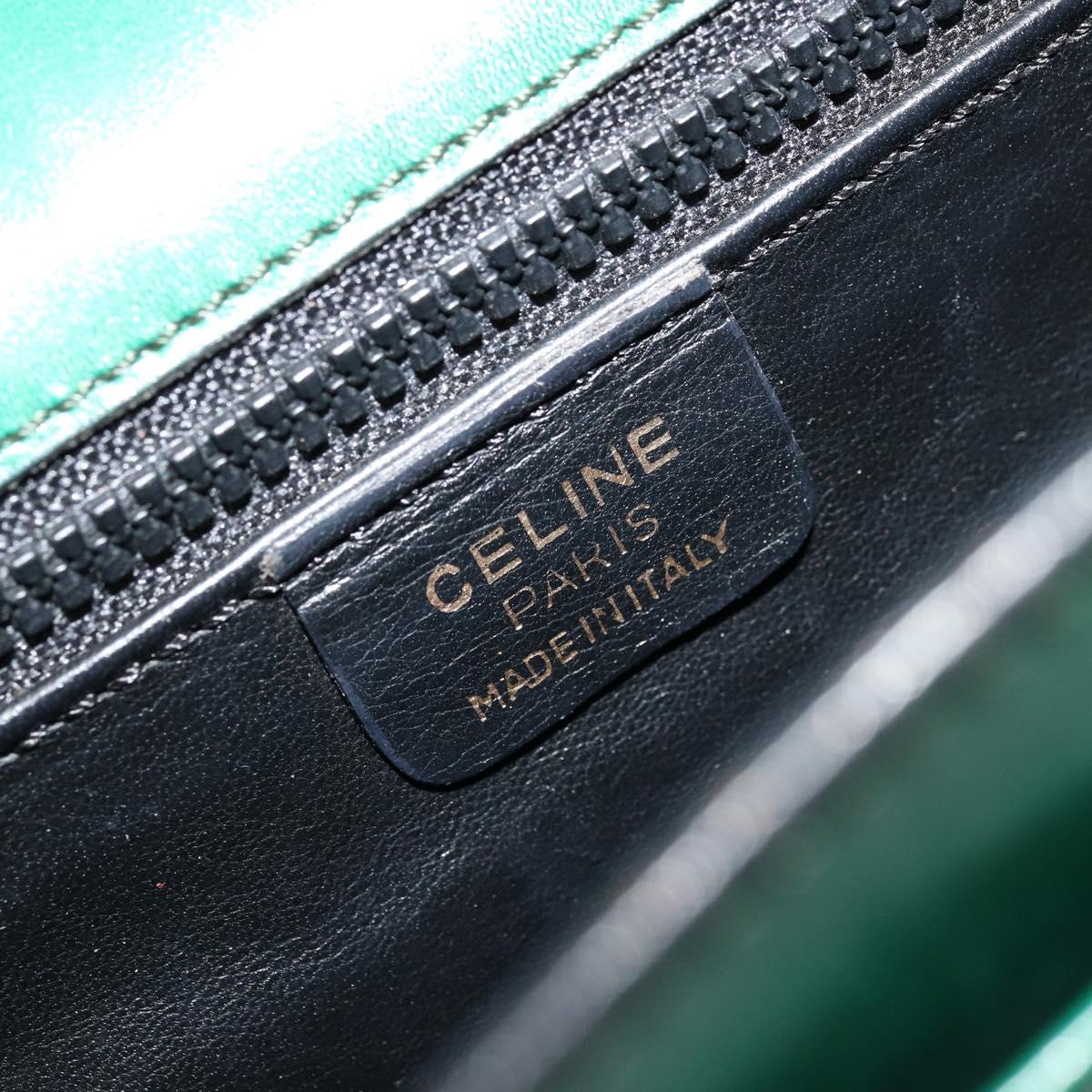 CELINE Chain Shoulder Bag Leather Green Gold Auth 177238A