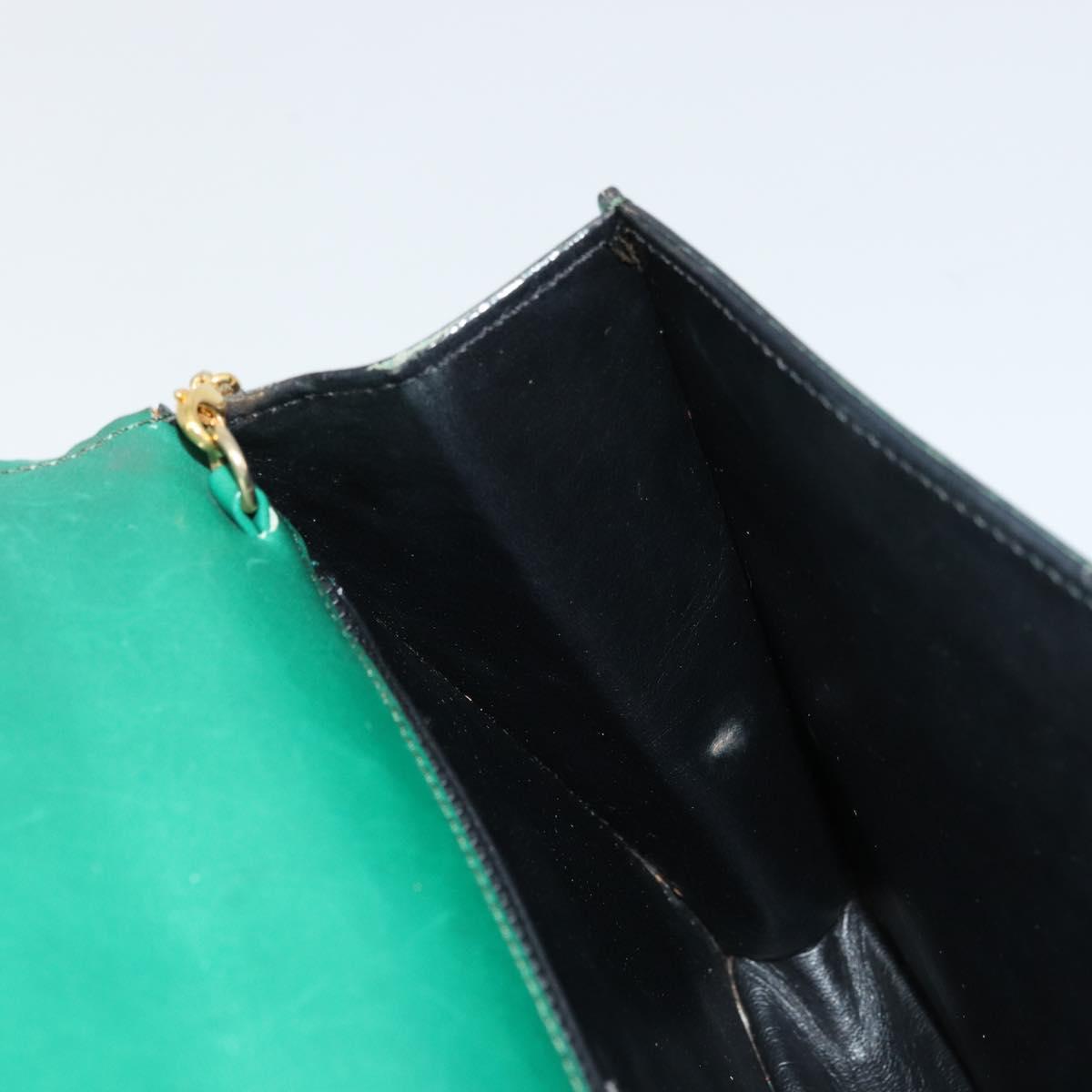 CELINE Chain Shoulder Bag Leather Green Gold Auth 177238A