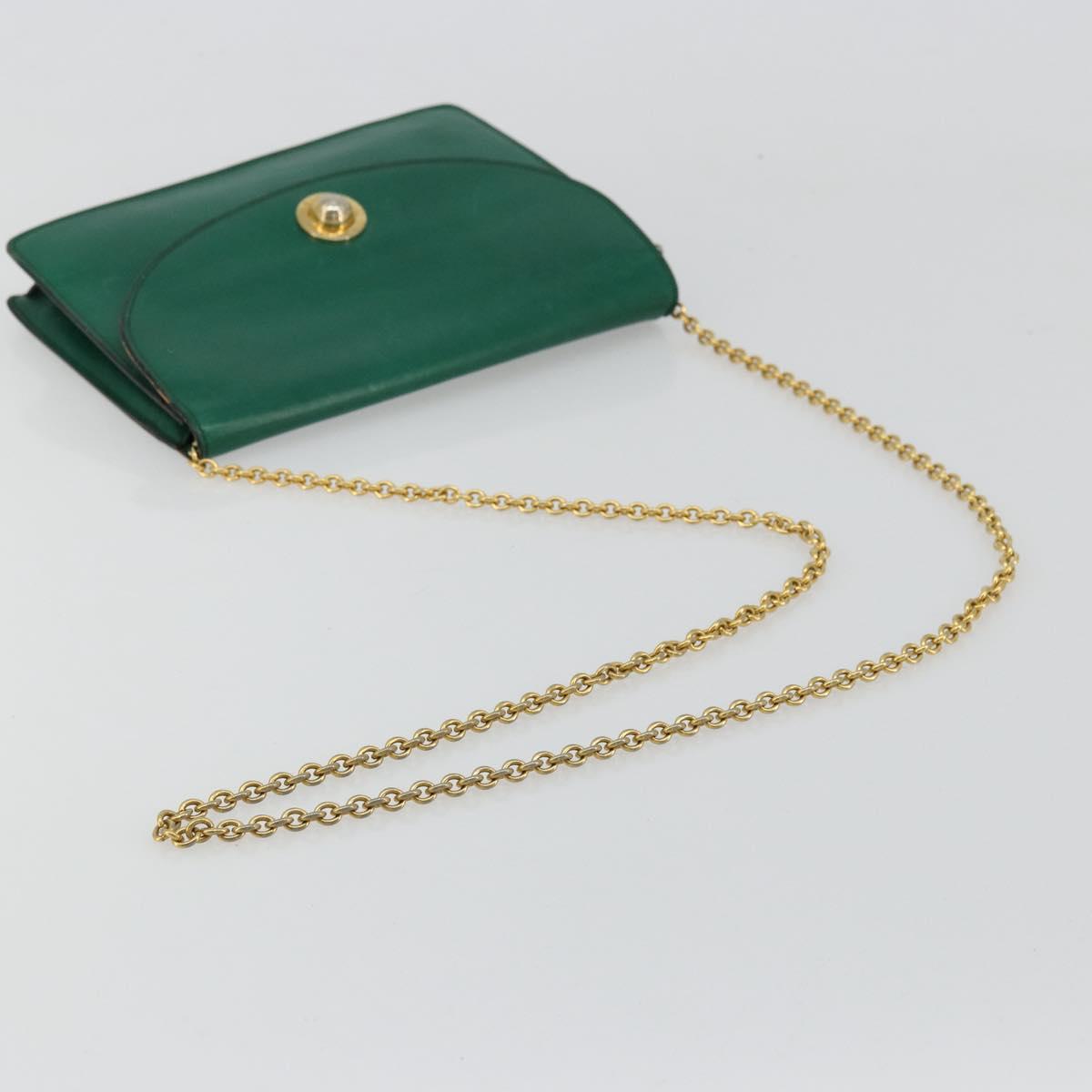 CELINE Chain Shoulder Bag Leather Green Gold Auth 177238A