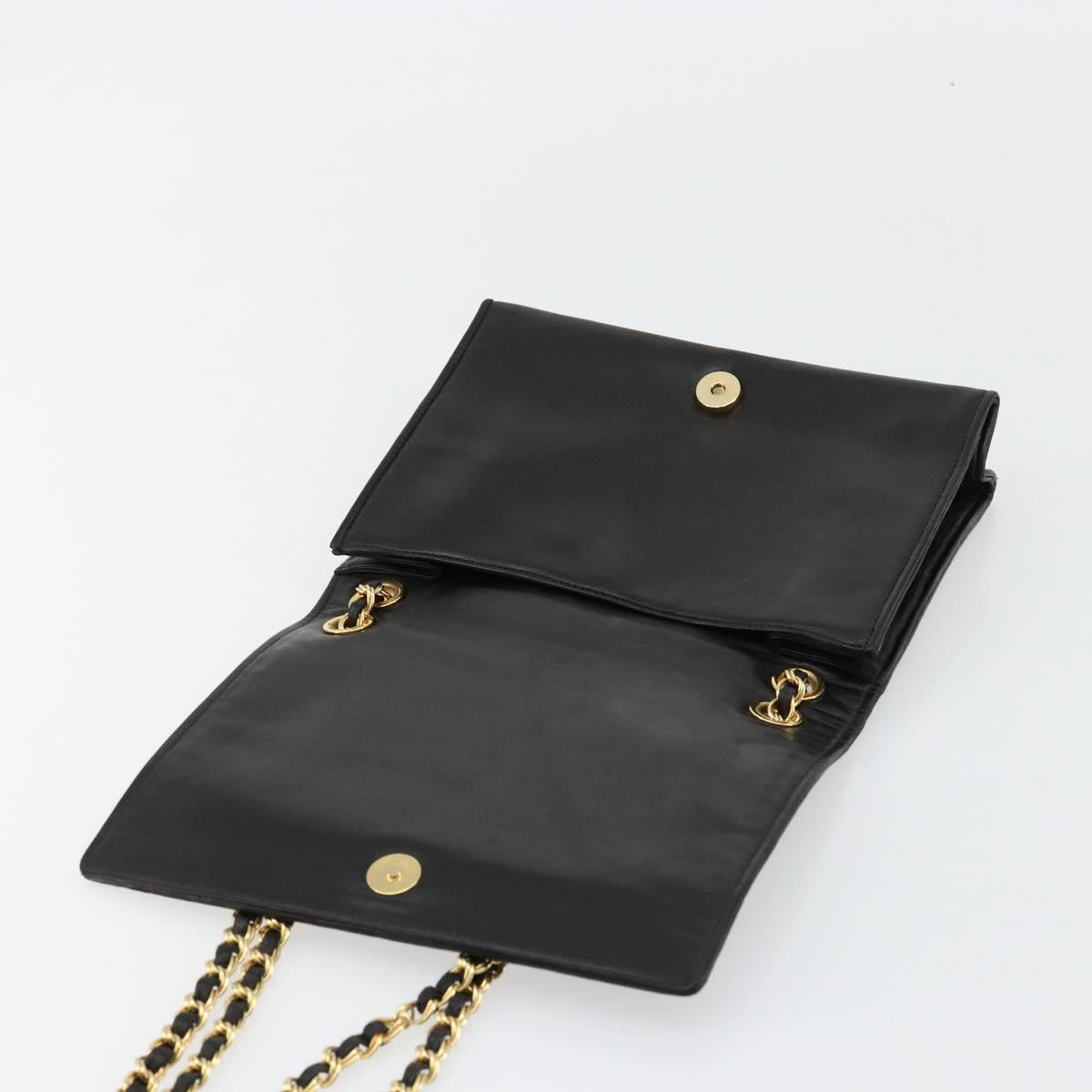 BALLY Chain Shoulder Bag Leather Black Gold Auth 177239A