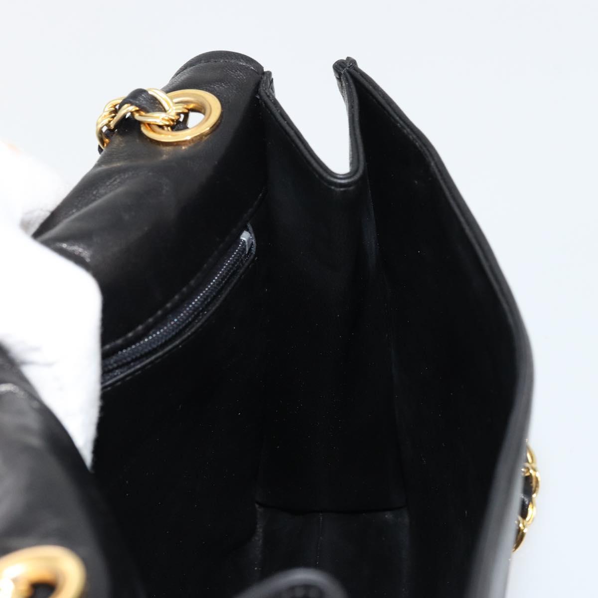 BALLY Chain Shoulder Bag Leather Black Gold Auth 177239A