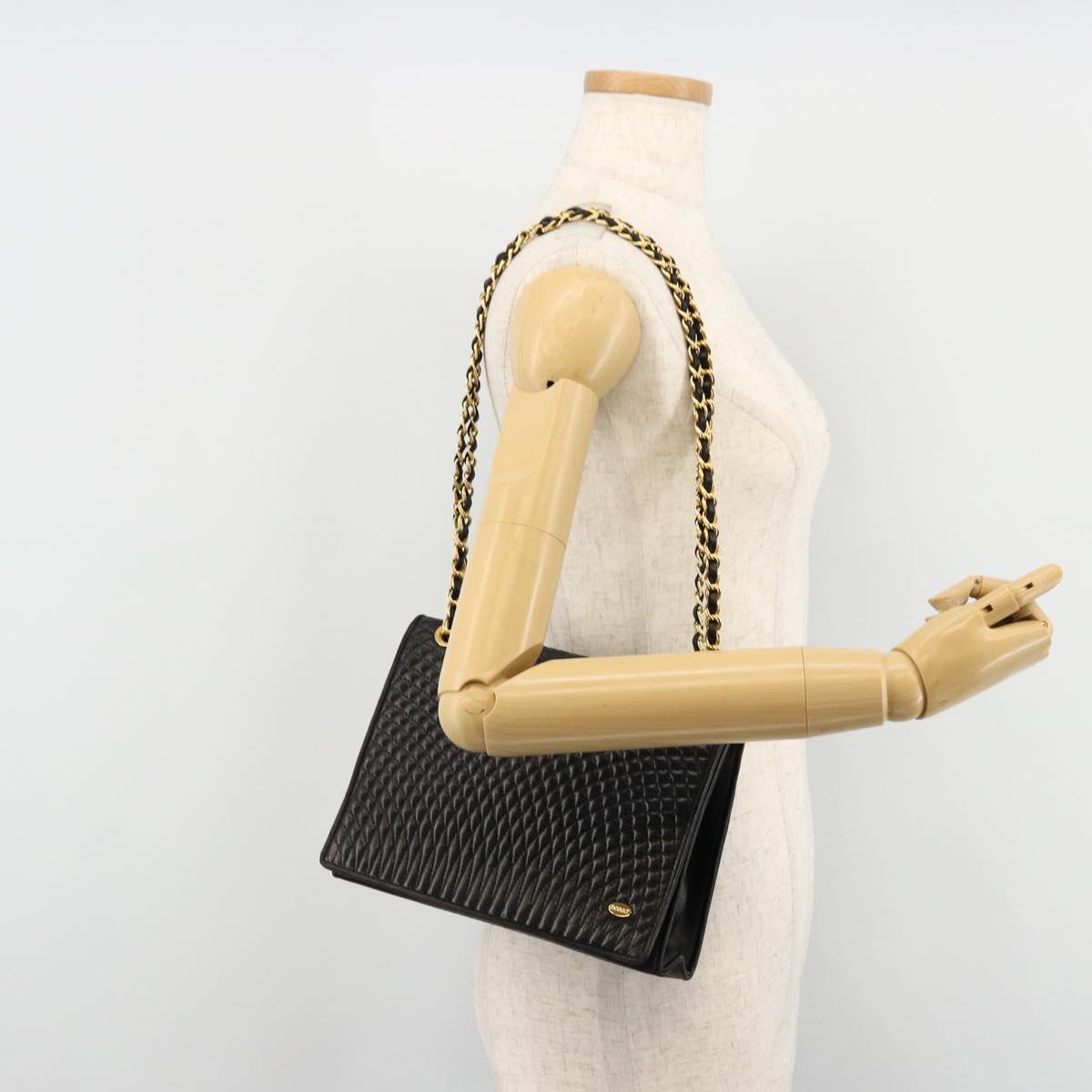 BALLY Chain Shoulder Bag Leather Black Gold Auth 177239A