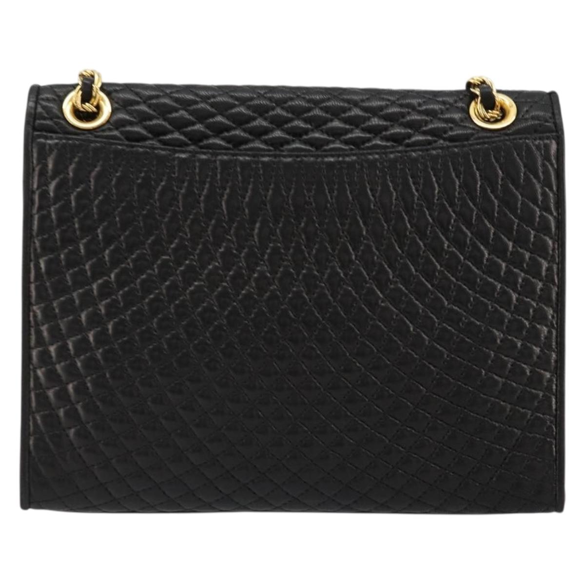 BALLY Chain Shoulder Bag Leather Black Gold Auth 177239A