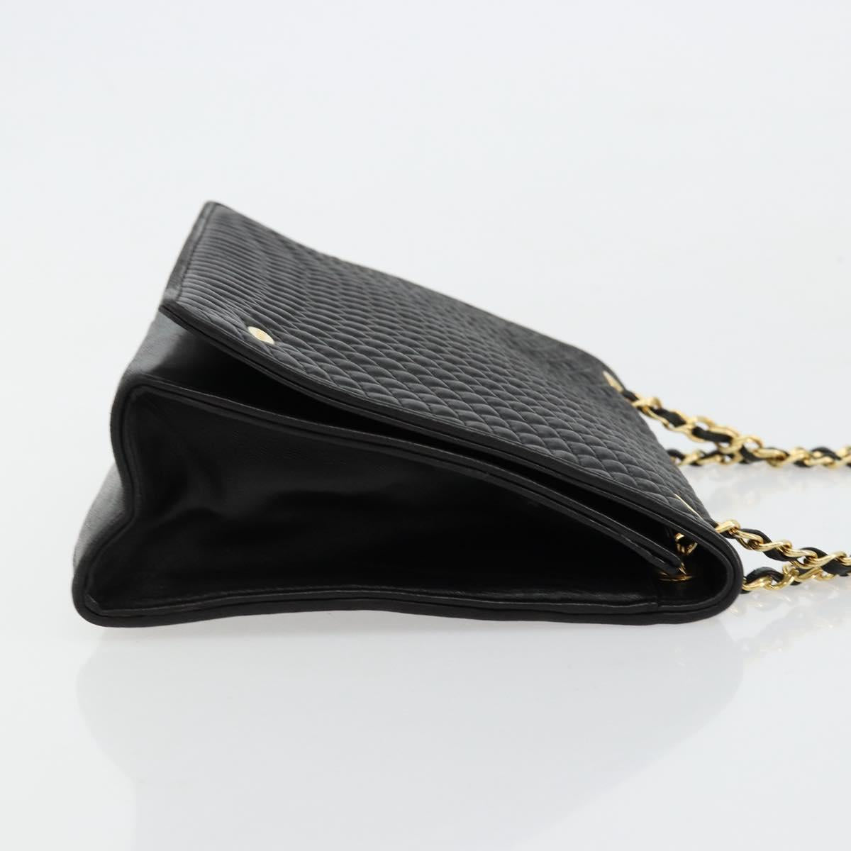 BALLY Chain Shoulder Bag Leather Black Gold Auth 177239A
