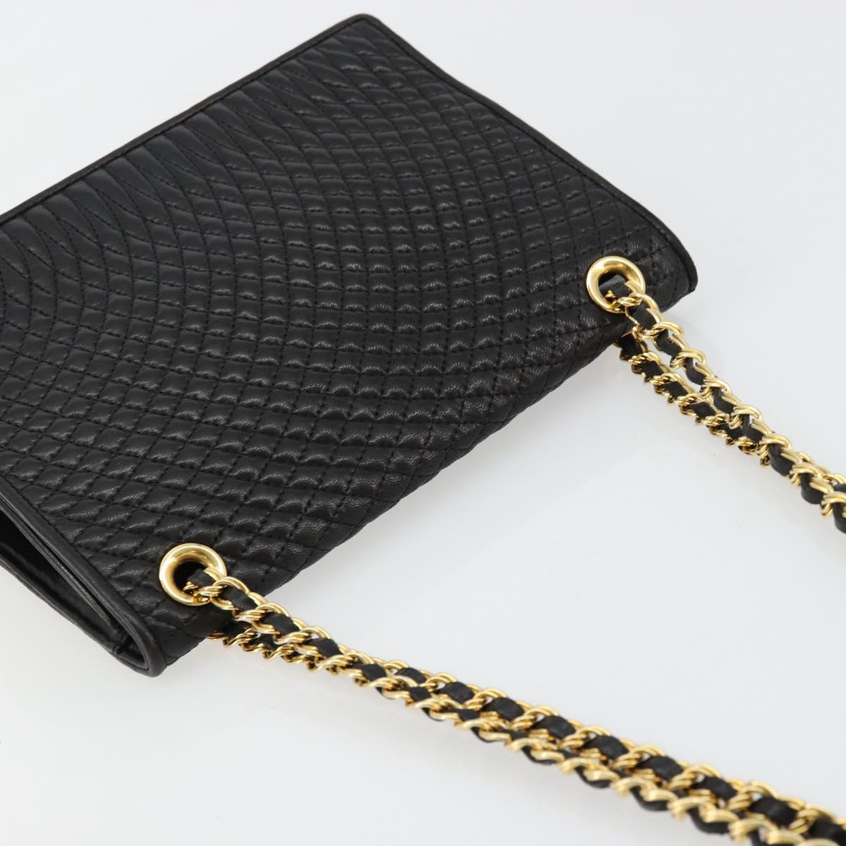 BALLY Chain Shoulder Bag Leather Black Gold Auth 177239A