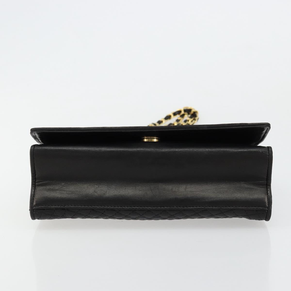 BALLY Chain Shoulder Bag Leather Black Gold Auth 177239A