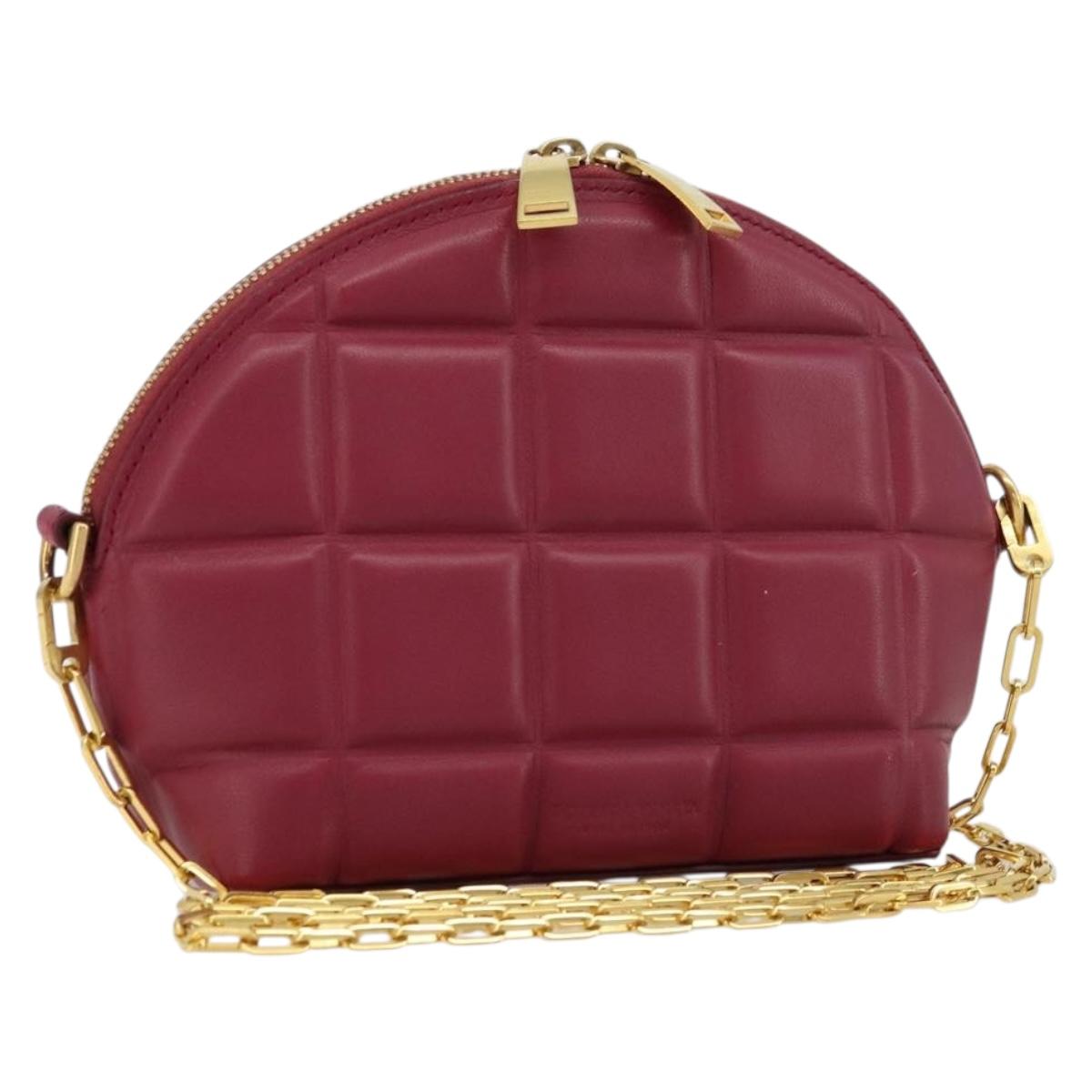 BOTTEGA VENETA Padded Half Moon Chain Bag Leather Bordeaux Gold Auth 177240A