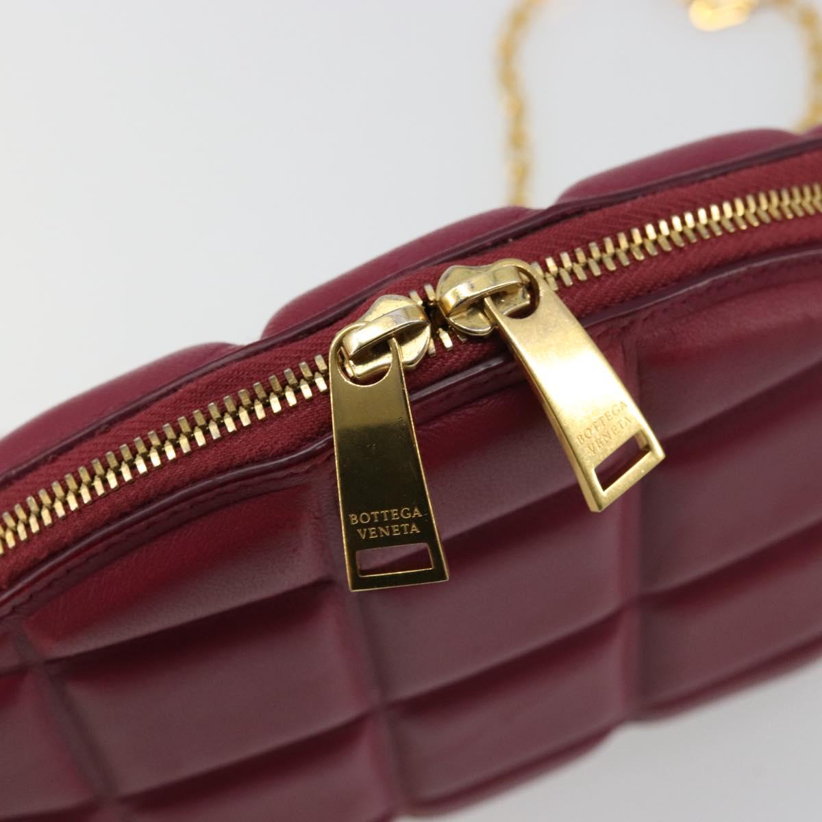 BOTTEGA VENETA Padded Half Moon Chain Bag Leather Bordeaux Gold Auth 177240A