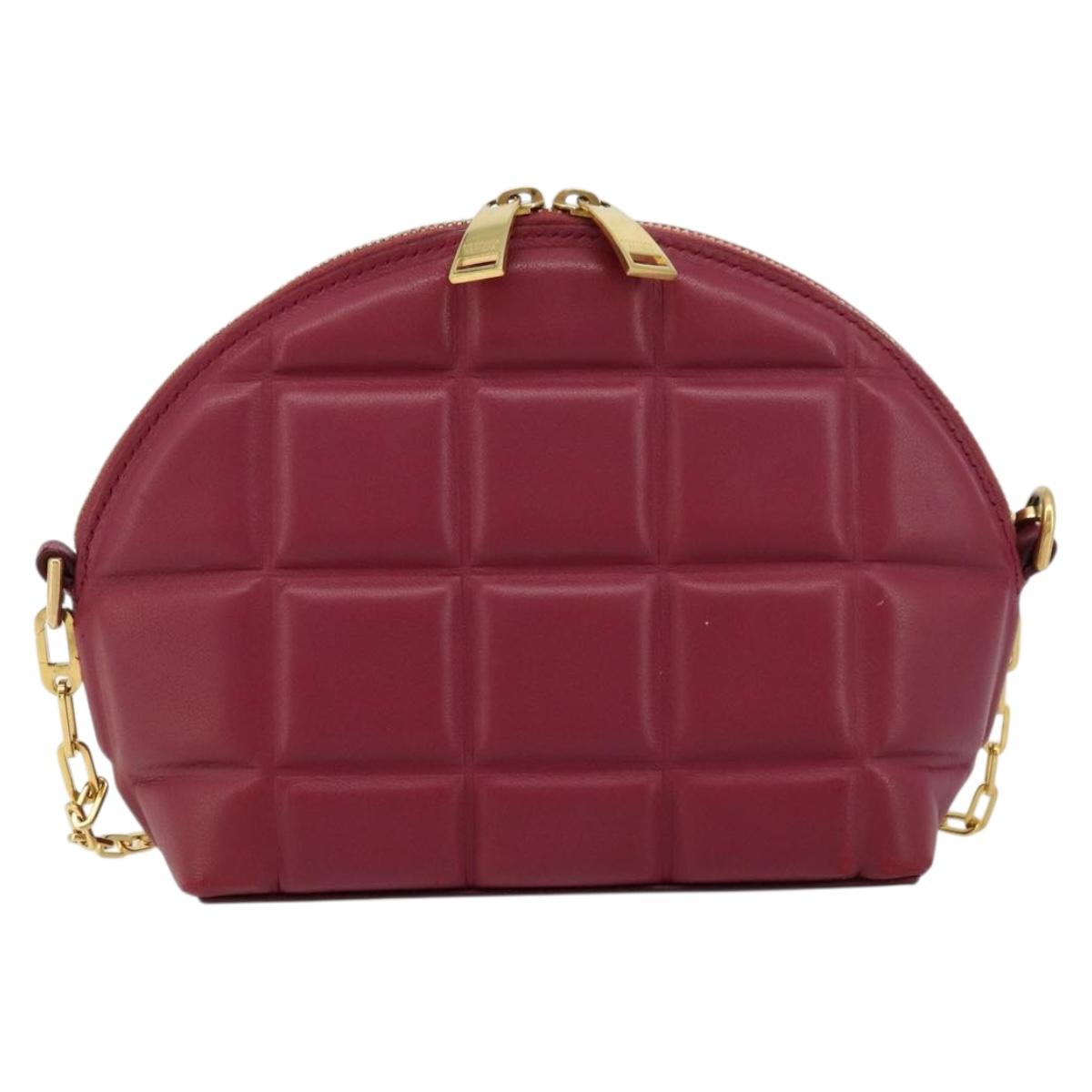 BOTTEGA VENETA Padded Half Moon Chain Bag Leather Bordeaux Gold Auth 177240A