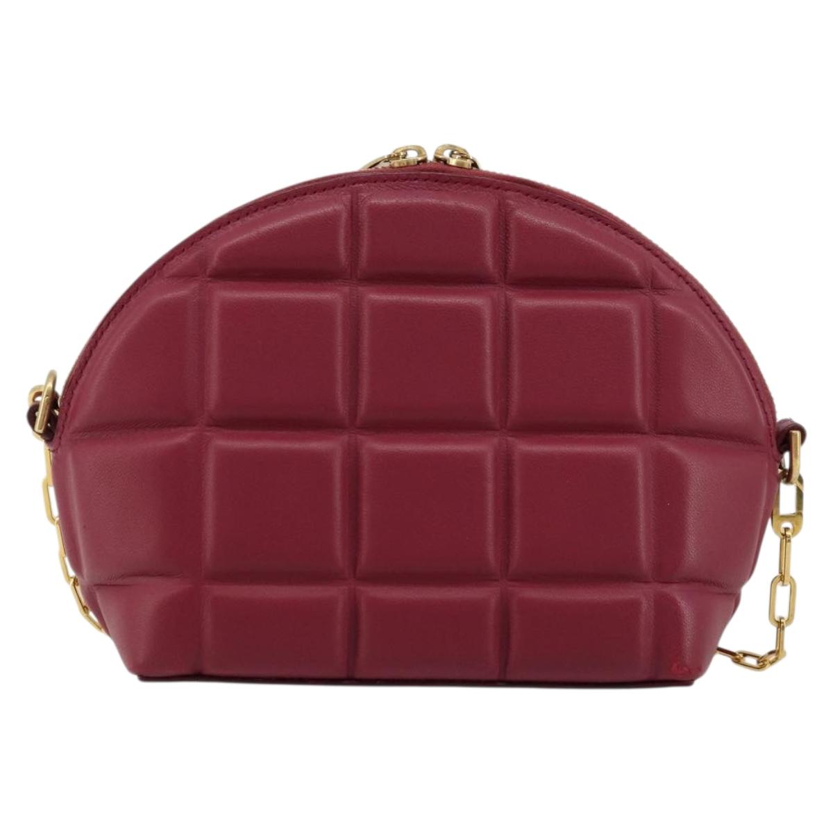 BOTTEGA VENETA Padded Half Moon Chain Bag Leather Bordeaux Gold Auth 177240A