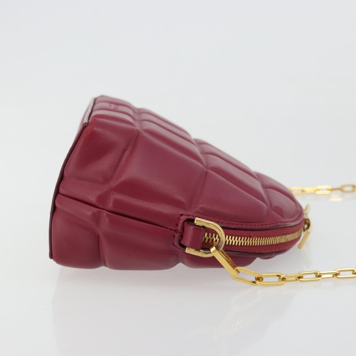 BOTTEGA VENETA Padded Half Moon Chain Bag Leather Bordeaux Gold Auth 177240A