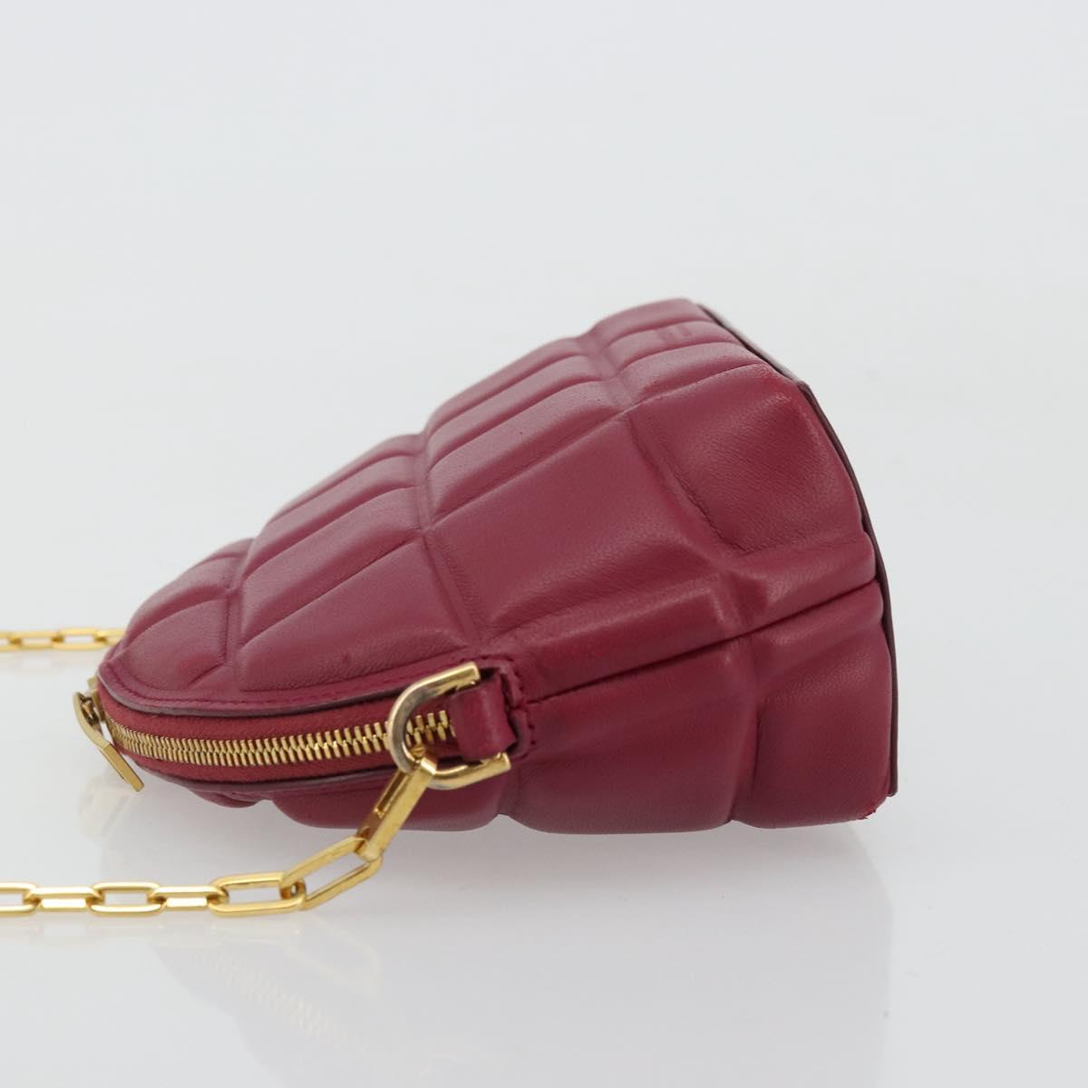 BOTTEGA VENETA Padded Half Moon Chain Bag Leather Bordeaux Gold Auth 177240A