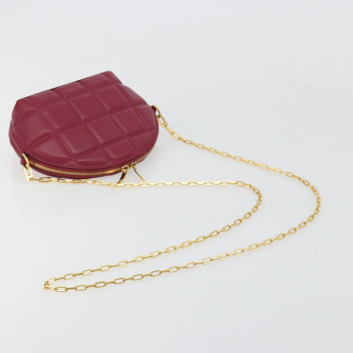 BOTTEGA VENETA Padded Half Moon Chain Bag Leather Bordeaux Gold Auth 177240A